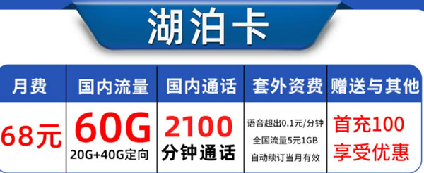 语音多的电话卡套餐推荐，68元月租含60GB流量+2000分钟  第1张