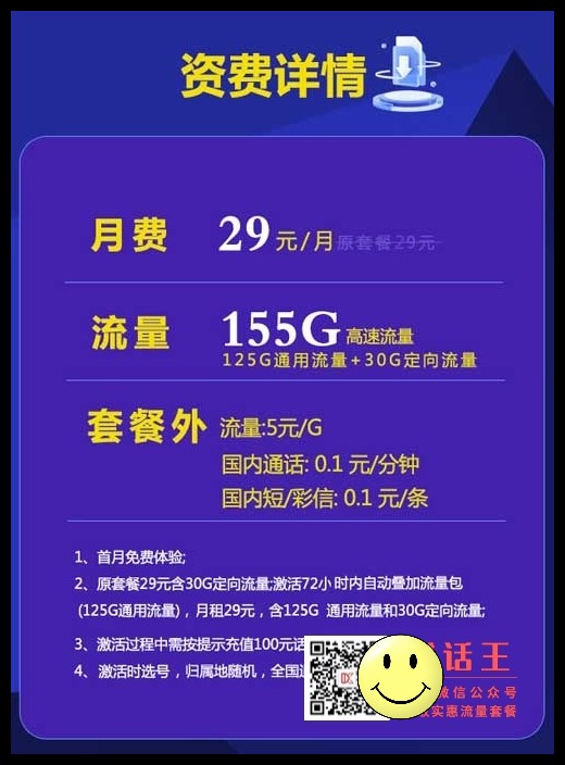 电信通用专属流量卡_电信小烧烤卡29元155G(20年套餐 ) 第1张 电信通用专属流量卡_电信小烧烤卡29元155G(20年套餐 ) 第1张