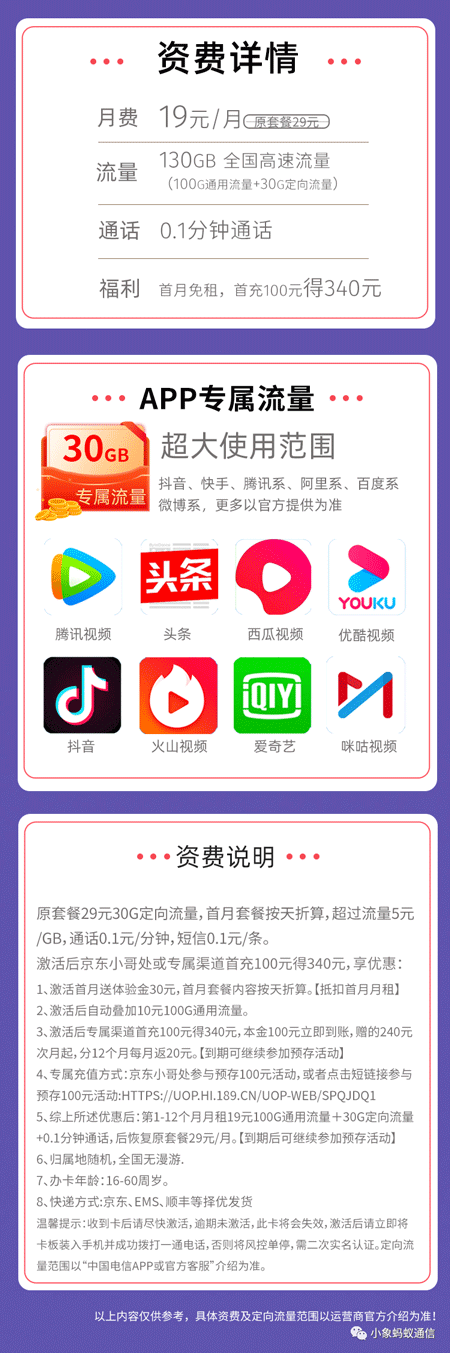 电信星岛卡 19元月租100G通用+30G定向【长期套餐】 第1张 电信星岛卡 19元月租100G通用+30G定向【长期套餐】 第1张