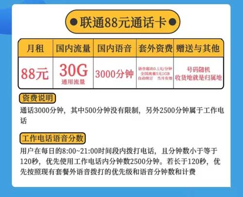 联通68元通话卡套餐详细介绍-2000分钟+30G流量  第1张