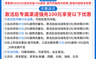 电信星东卡 39元月租100G通用+30G定向【20年长期】