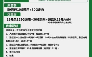 移动广寒卡19元包125G通用+30G定向套餐介绍